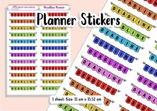 Deadline Banner Planner Stickers - Teacher Student Stickers (1 Sheet)