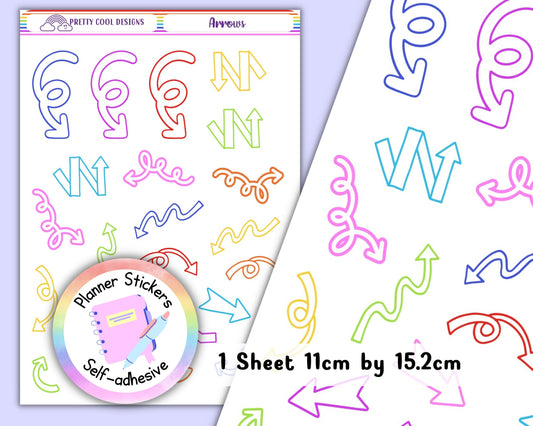 Rainbow Arrows Planner Bujo Bullet Journal Stickers UK - 1 Sheet
