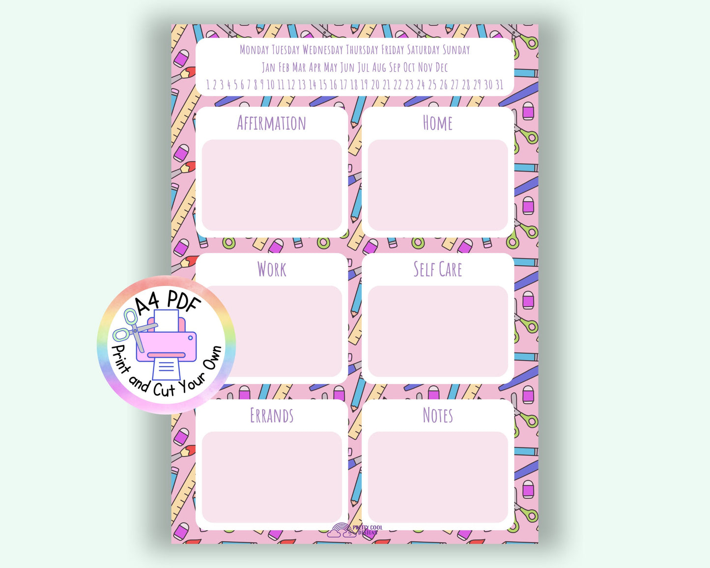 Daily Planner | Printable PDF | Digital Download | A4 Print Your Own | Planner | School Theme