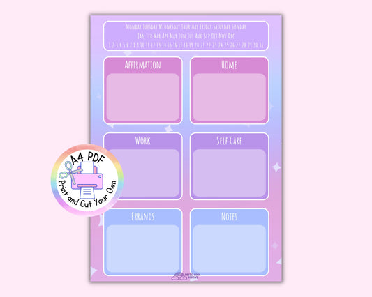 Daily Planner | Printable PDF | Digital Download | A4 Print Your Own | Planner | Pink Purple Ombre
