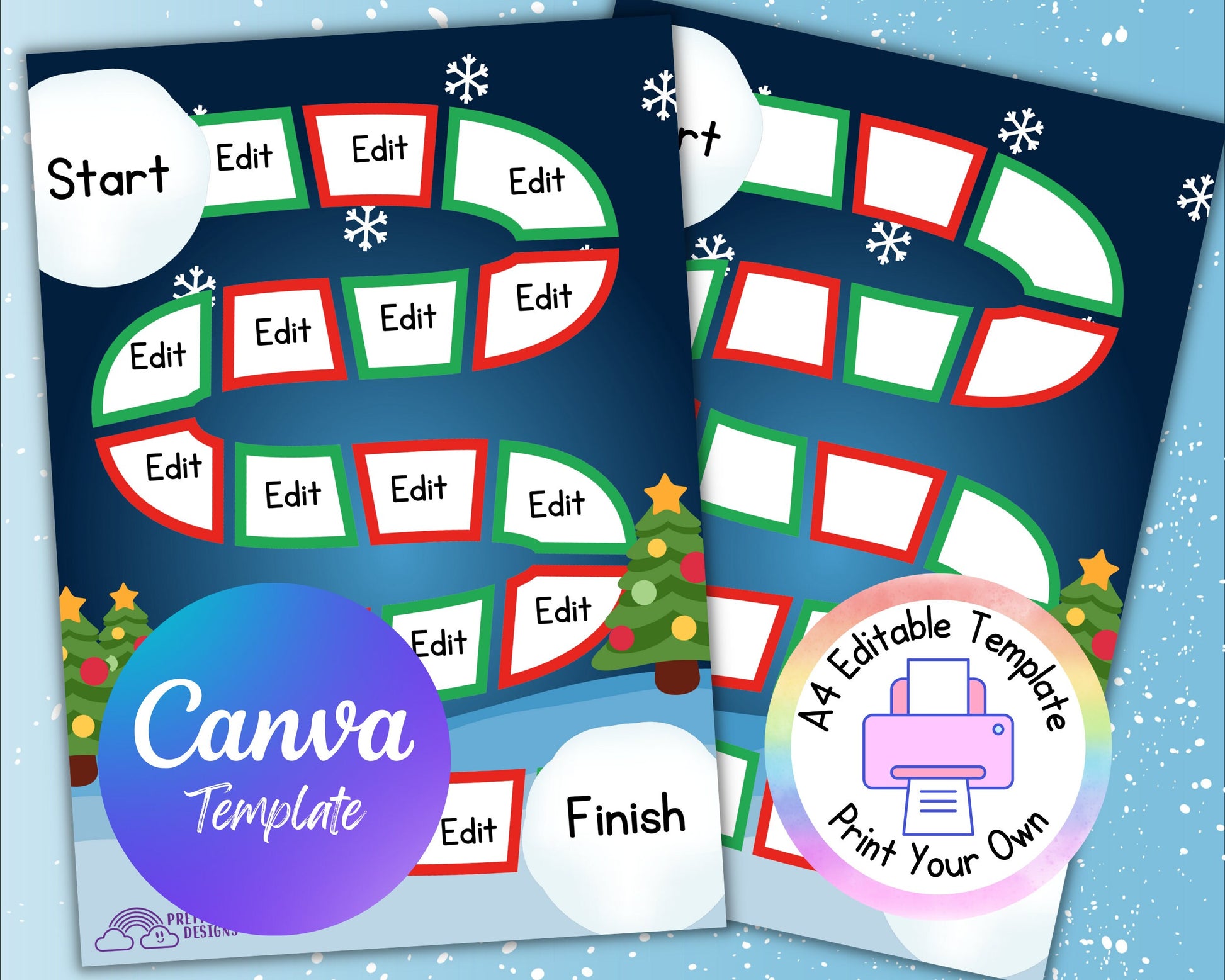 Christmas | Printable Game Board | Template | Editable Activity | Printable Canva | A4 PDF | JPG | Digital Download | Print Your Own