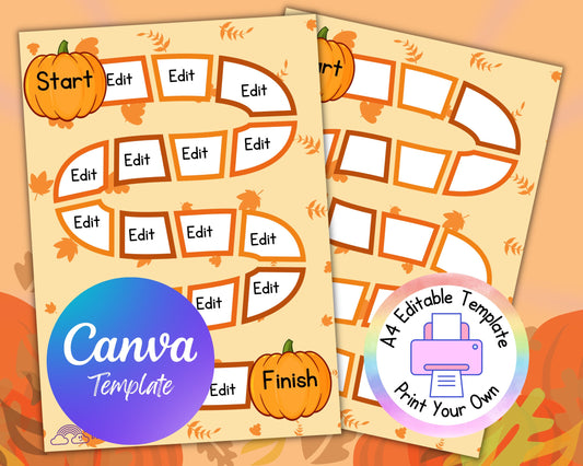 Thanksgiving | Autumn | Fall | Printable Game Board | Template | Editable Activity | Printable Canva | A4 PDF | JPG | Digital Download