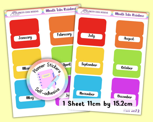 Monthly Planner Stickers, Journal Tabs, Diary Decor, Scrapbooking (1 Sheet)
