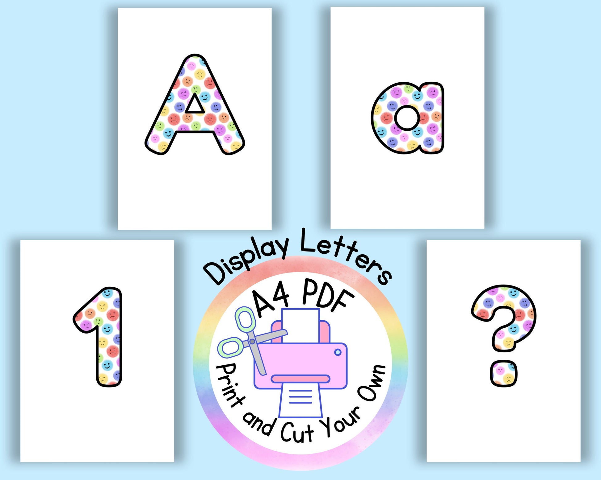 Feelings | PSGE emotions | mental health | printable display | bulletin | letters numbers symbols | classroom | print and cut