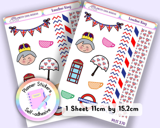 Planner Stickers | Planner Decorations | Rainbow Stickers | King Coronation | London | Bullet Journal Stickers | Diary Stickers UK | 1 Sheet