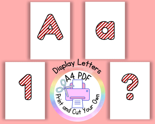 Christmas Candy Stripe Letters: Printable Bulletin Board Display (A4 PDF)