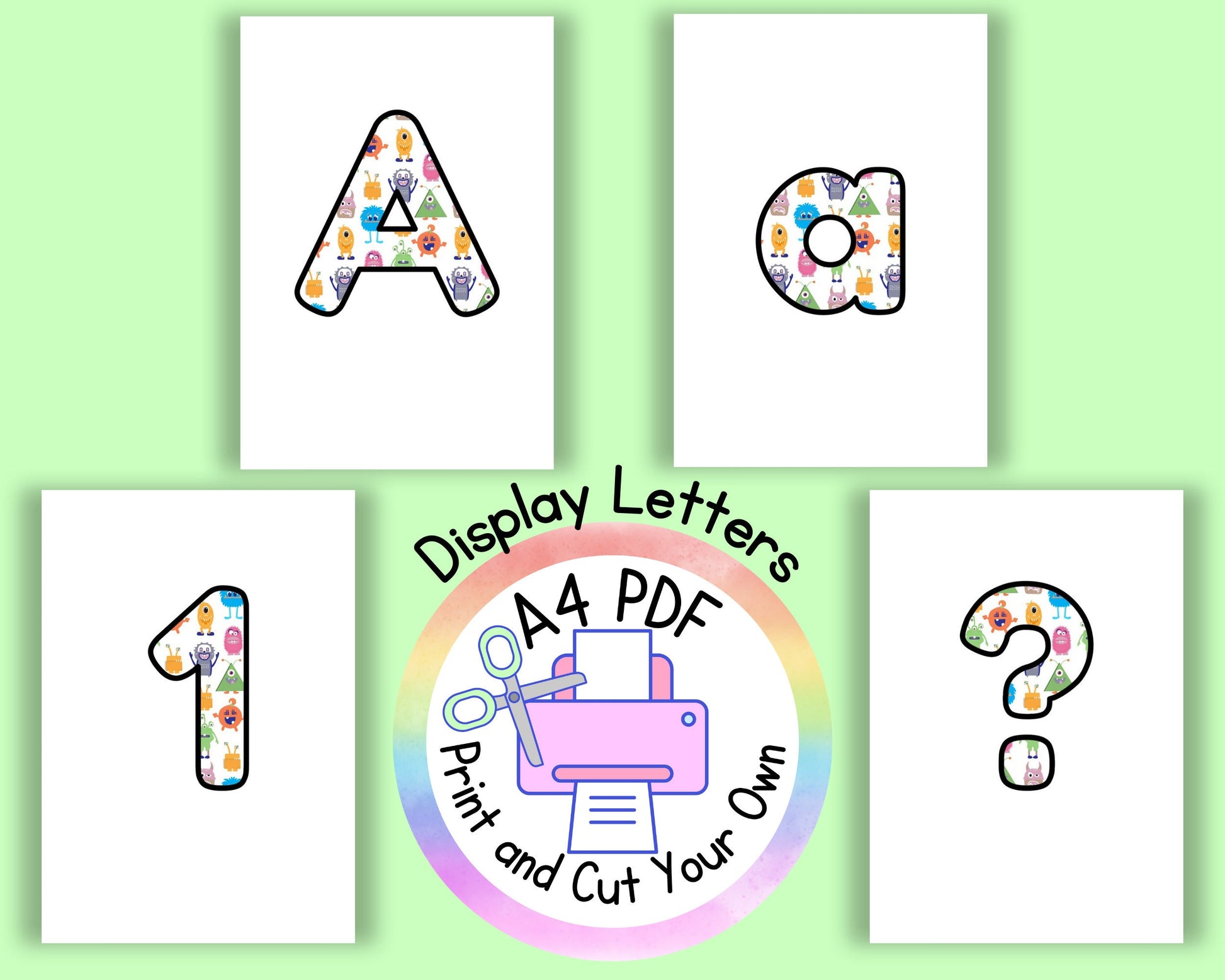 Monster Feelings | PSGE emotions | mental health | printable display | bulletin | letters numbers symbols | classroom | print and cut