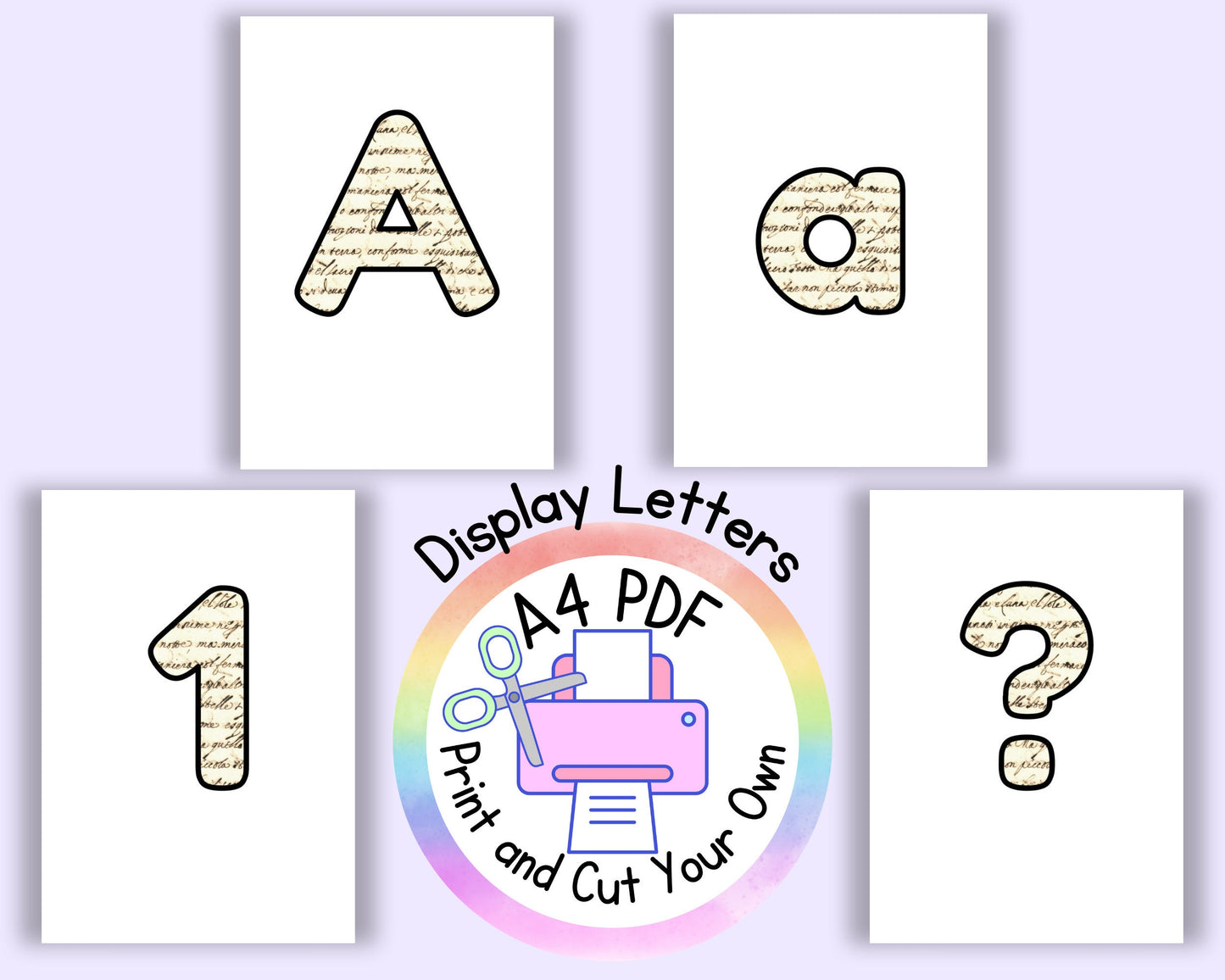 Old Writing | Literacy | Shakespeare | Dickens | printable display | bulletin | letters numbers symbols | classroom | print and cut