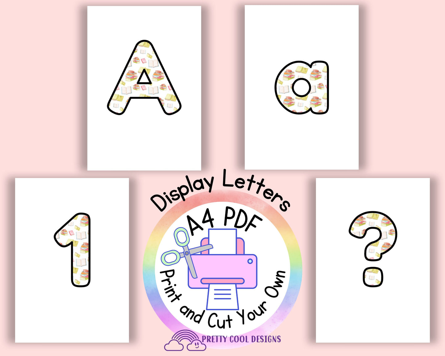 Books | Literacy | Library | Book Corner| printable display | bulletin | letters numbers symbols | classroom decor | print and cut