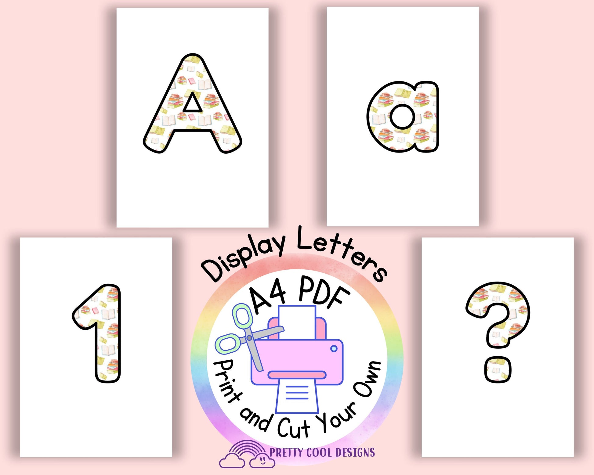 Books | Literacy | Library | Book Corner| printable display | bulletin | letters numbers symbols | classroom decor | print and cut