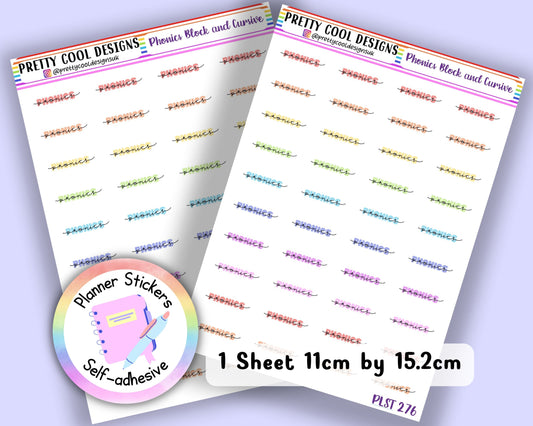 Phonics Teacher Family Work Planner Stickers UK - 1 Sheet - Block and Cursive