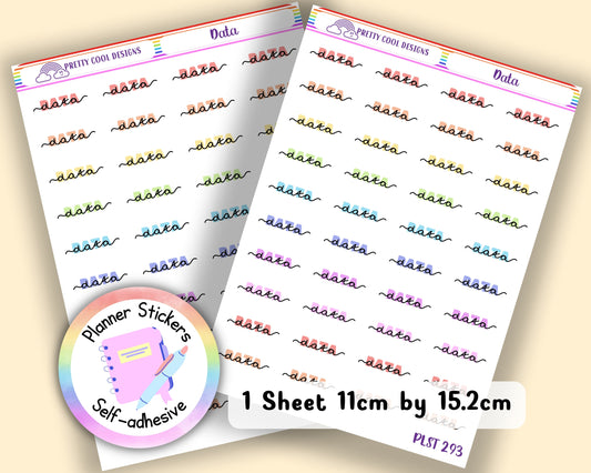 Data Teacher Family Work Planner Stickers UK - 1 Sheet - Block and Cursive
