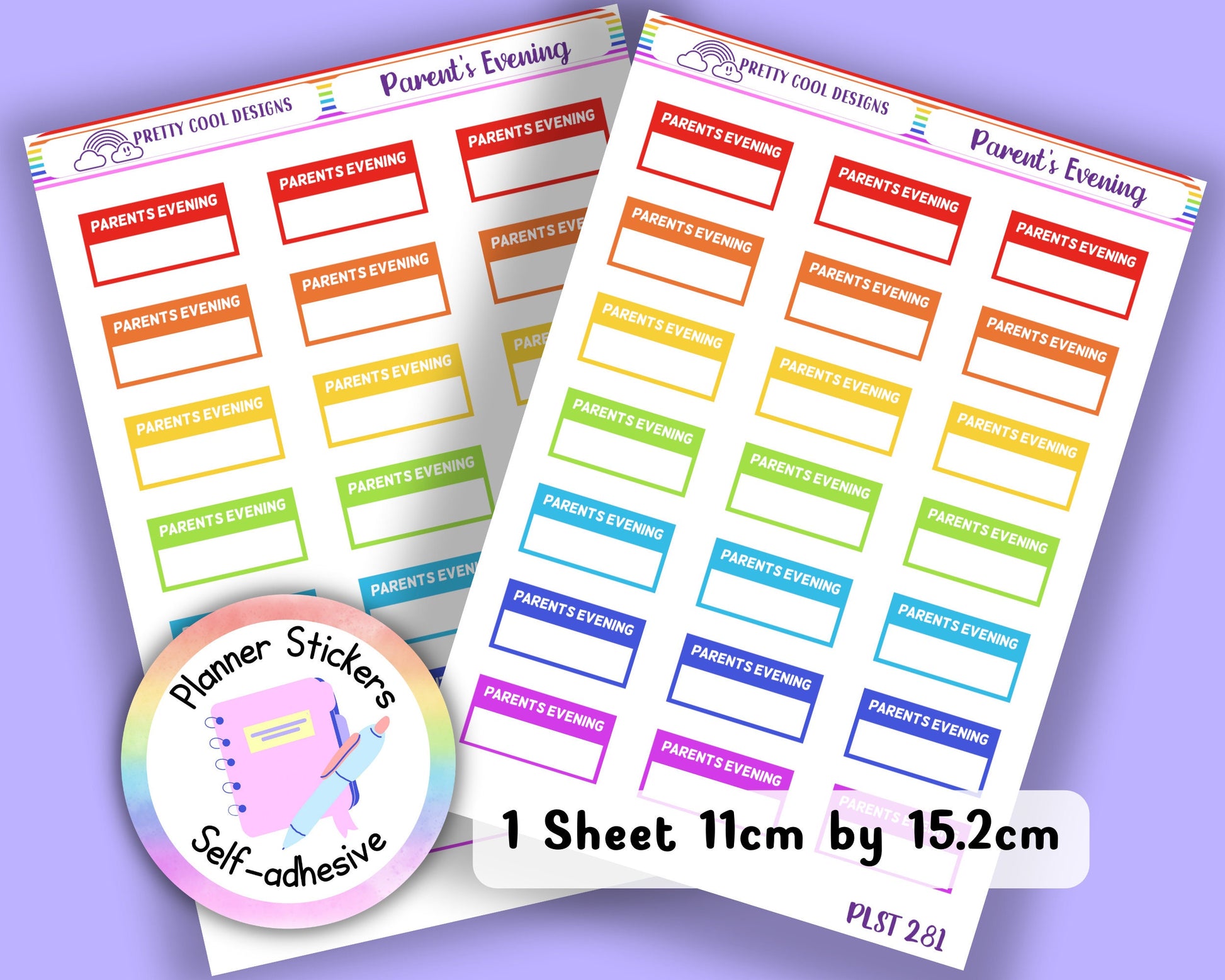 Parent's Evening Teacher Family Work Planner Stickers UK - 1 Sheet - Boxes