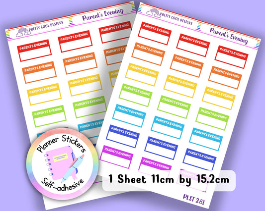 Parent's Evening Teacher Family Work Planner Stickers UK - 1 Sheet - Boxes