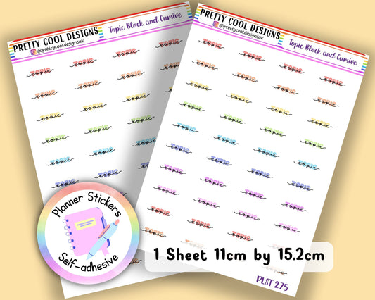 Topic Teacher Family Work Planner Stickers UK - 1 Sheet - Block and Cursive