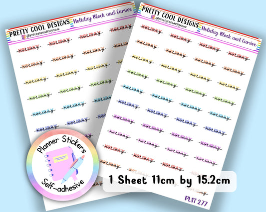 Holiday Teacher Family Work Planner Stickers UK - 1 Sheet - Block and Cursive