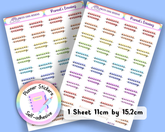 Parent's Evening Teacher Family Work Planner Stickers UK - 1 Sheet - Block and Cursive