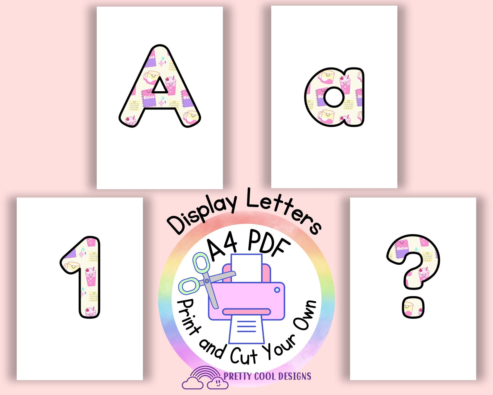 Teacher School Themed | printable display | bulletin | letters numbers symbols | classroom | print and cut