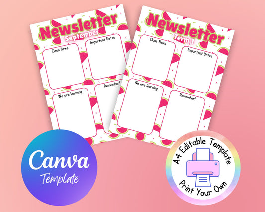 Canva Template Watermelon Newsletter | Editable Newsletter for Teachers | Printable Template | Edit and Print at Home | Download and Print