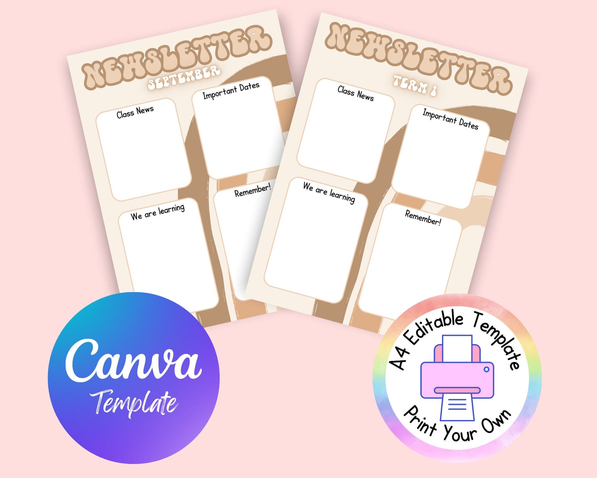 Canva Boho Newsletter Template | Editable Newsletter for Teachers | Printable Template | Edit and Print at Home | Download and Print