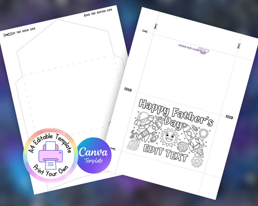 Printable Father's Day Card Template: Space Theme, Editable Canva Design (Digital Download)