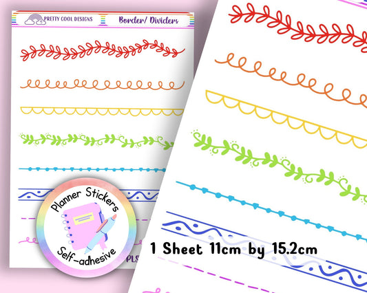 Rainbow Borders Frames Planner Bujo Bullet Journal Diary Stickers UK - 1 Sheet