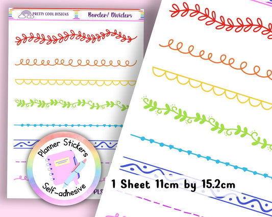 Rainbow Borders Frames Planner Bujo Bullet Journal Diary Stickers UK - 1 Sheet