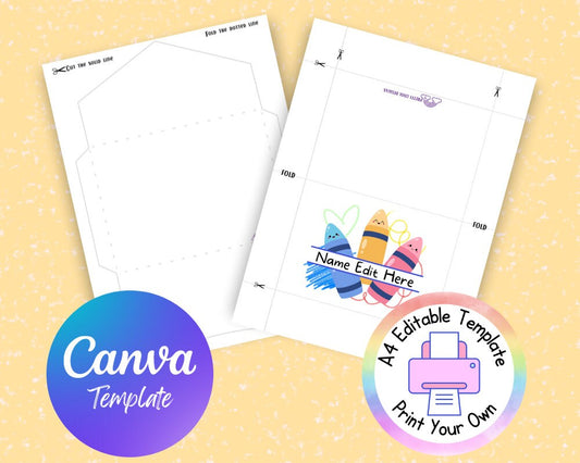 Printable Greetings Card Template Editable Canva PDF Digital Download Print Your Own With Printable Envelope School Kids Thank You