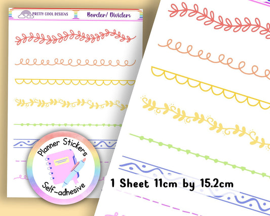 Pastel Rainbow Borders Frames Planner Bujo Bullet Journal Diary Stickers UK - 1 Sheet