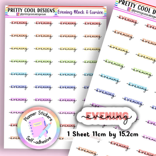 Evening Teacher Family Work Planner Stickers UK - 1 Sheet - Block and Cursive