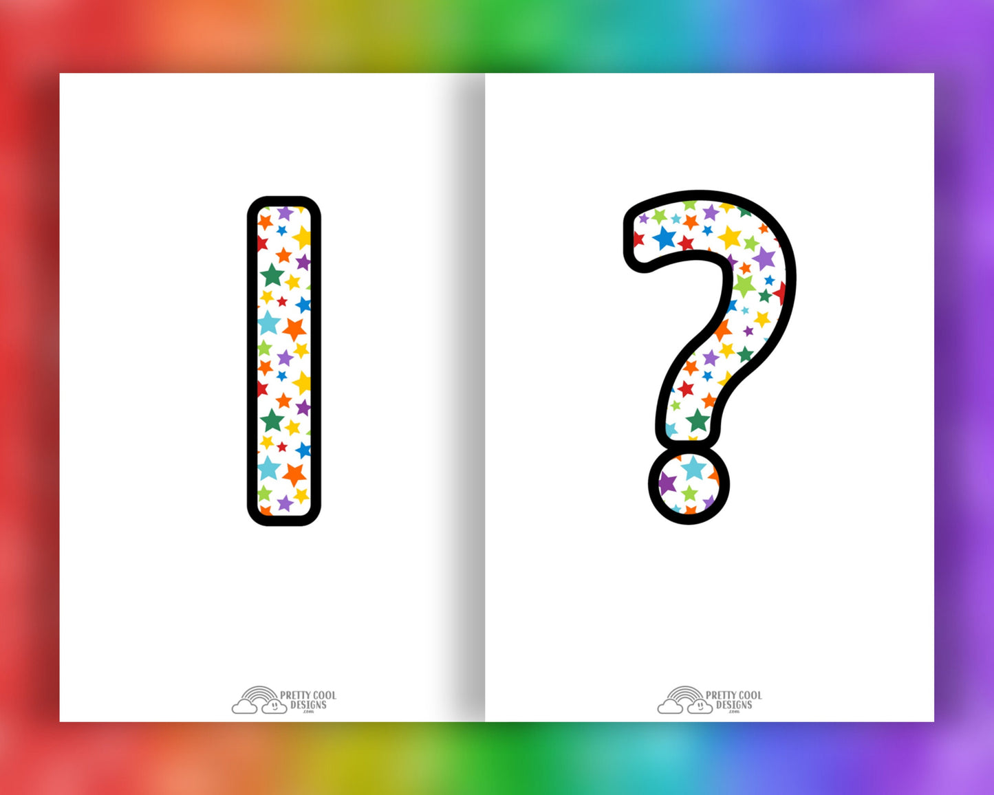 Rainbow Stars | printable display | bulletin | letters numbers symbols | classroom | print and cut