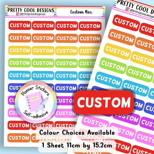 Personalised Custom Word in Box Planner Stickers UK with Colour Choices - 1 Sheet