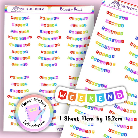 Weekend and Days Planner Stickers Rainbow Banner UK - 1 Sheet