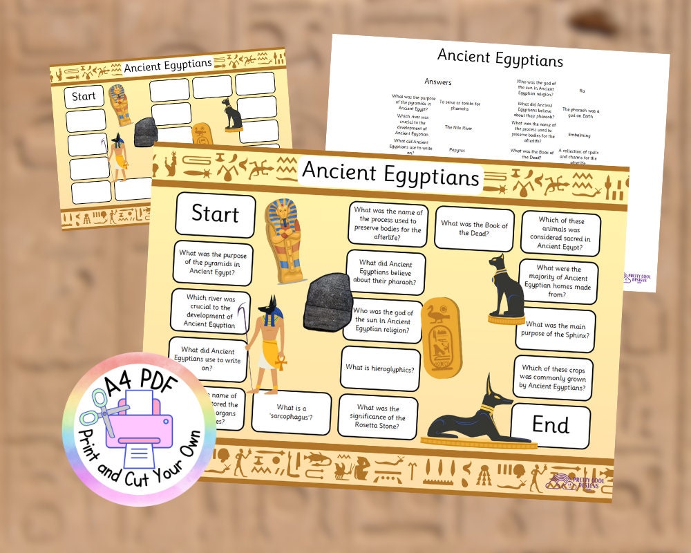 Printable Game Ancient Egypt History Quiz Board Game KS2 PDF with Answers and Blank Board