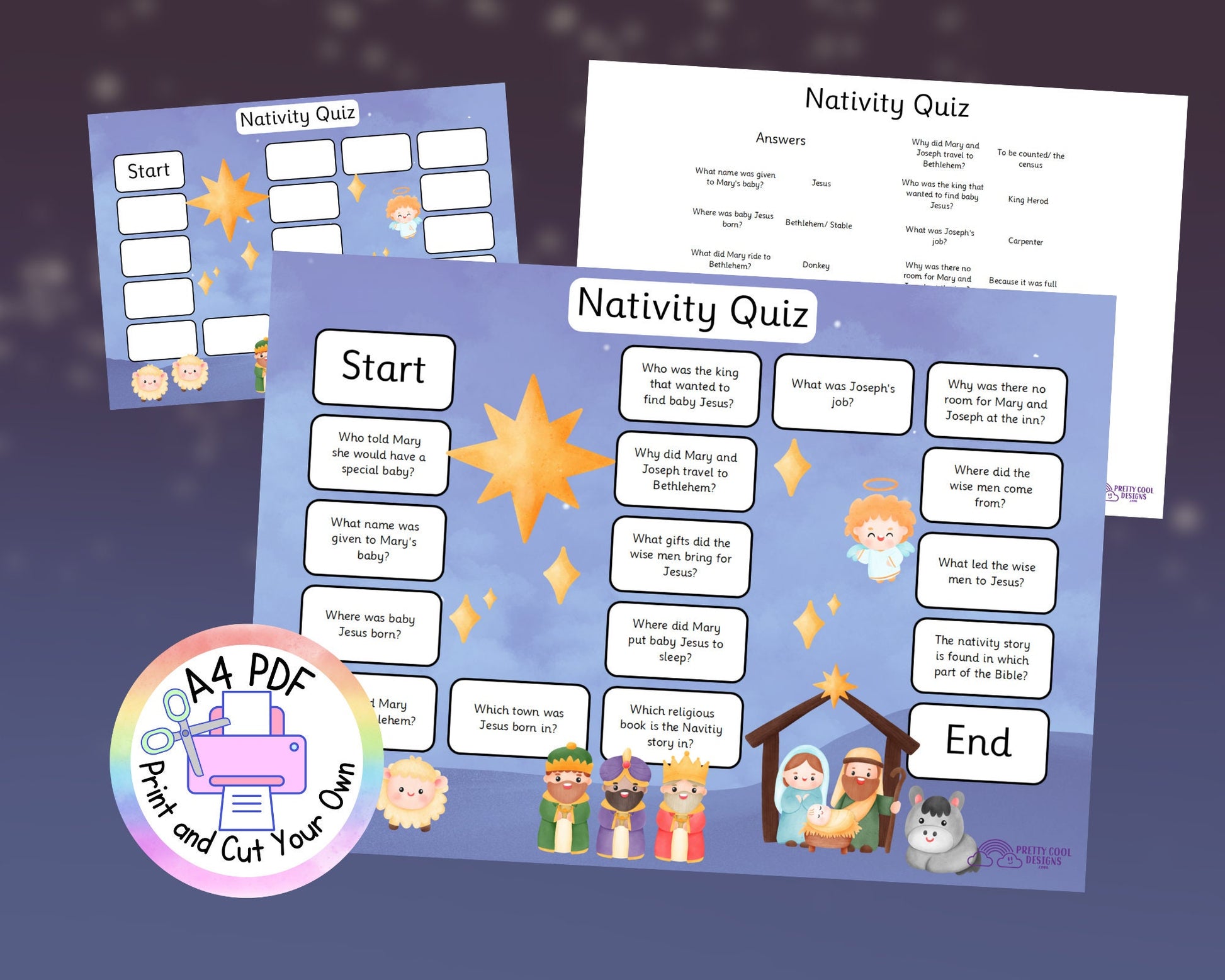 Printable Game Nativity Christmas Quiz Board Game KS1 PDF