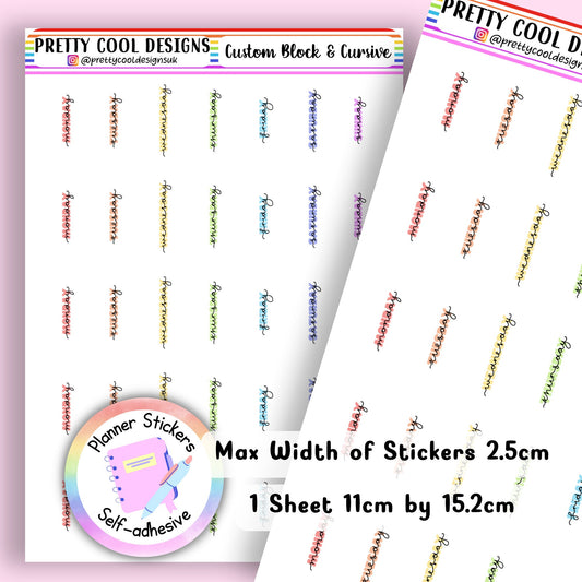 Days of the Week Planner Stickers UK - 1 Sheet - Block and Cursive Rainbow
