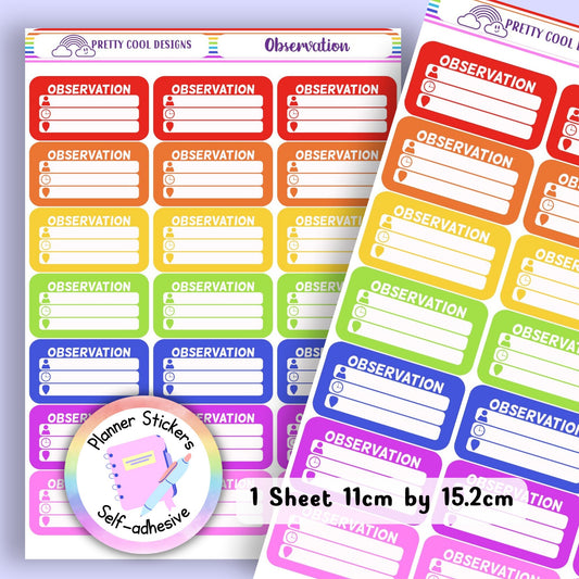 Observation Details Teacher Student ECT NQT Work Planner Stickers UK - 1 Sheet