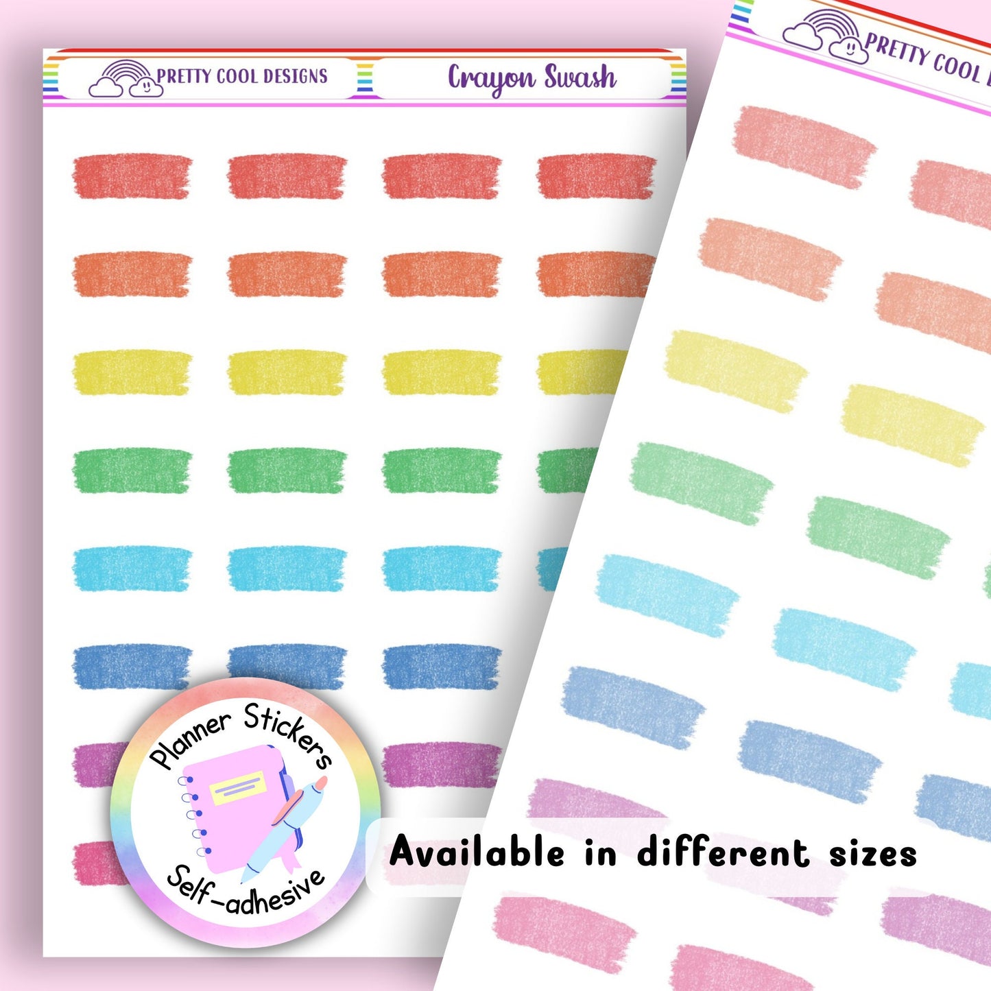 Pastel Rainbow Crayon Swashes Planner Bujo Bullet Journal Diary Stickers UK - 1 Sheet