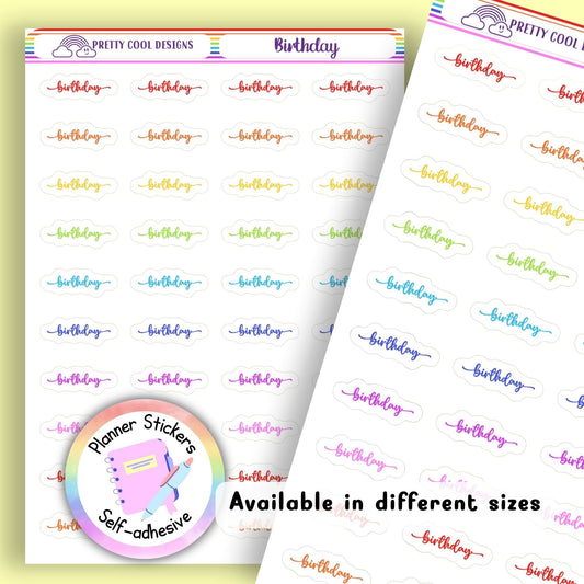 Rainbow Birthday Planner Stickers UK | Student | Teacher | Nurse | One Sticker Sheet