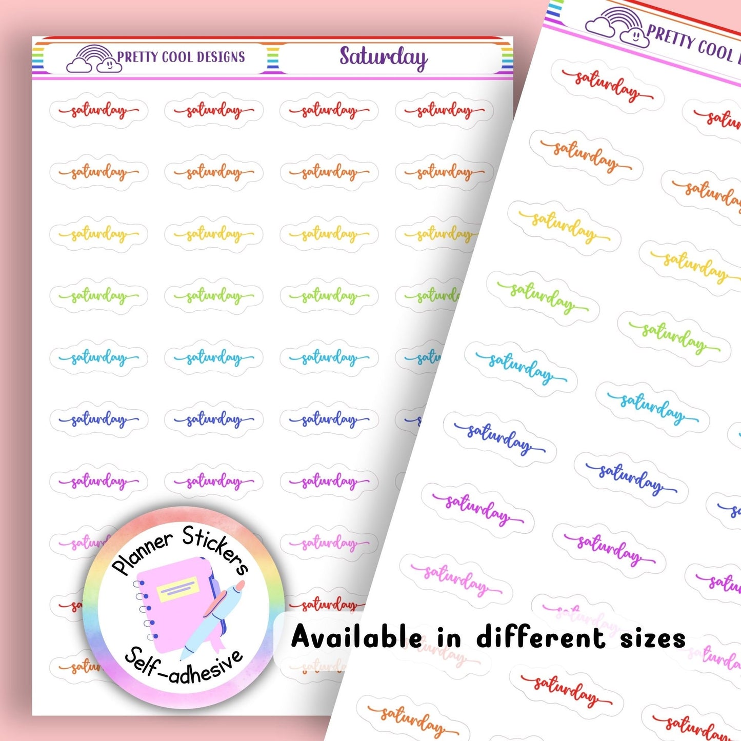 Rainbow Saturday Planner Stickers UK | Student | Teacher | Nurse | One Sticker Sheet