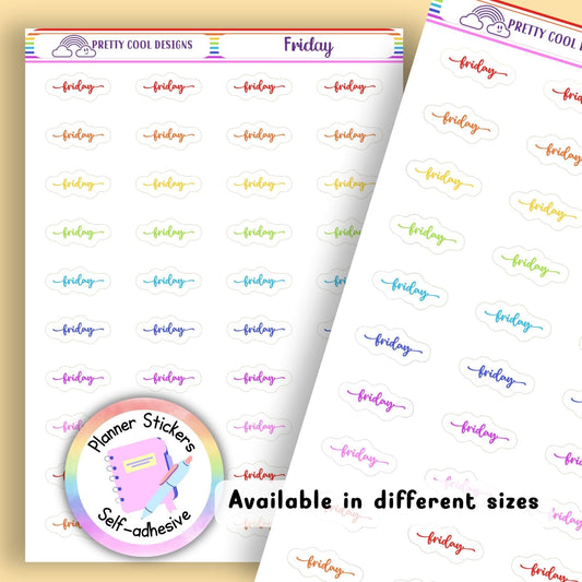 Rainbow Friday Planner Stickers UK | Student | Teacher | Nurse | One Sticker Sheet