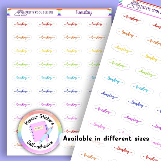 Rainbow Tuesday Planner Stickers UK | Student | Teacher | Nurse | One Sticker Sheet