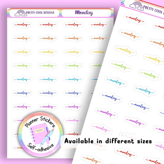 Rainbow Monday Planner Stickers UK | Student | Teacher | Nurse | One Sticker Sheet