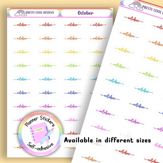 Rainbow October Planner Stickers UK | Student | Teacher | Nurse | One Sticker Sheet