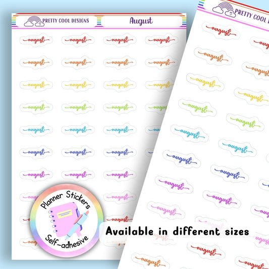 Rainbow August Planner Stickers UK | Student | Teacher | Nurse | One Sticker Sheet