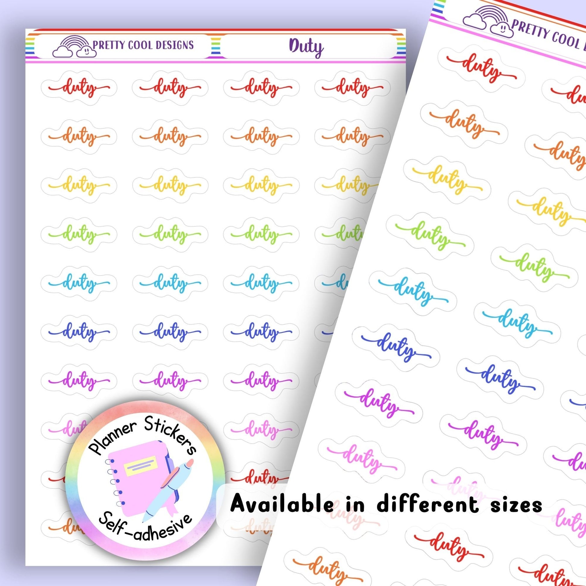 Rainbow Duty Planner Stickers UK | Student | Teacher | Nurse | One Sticker Sheet