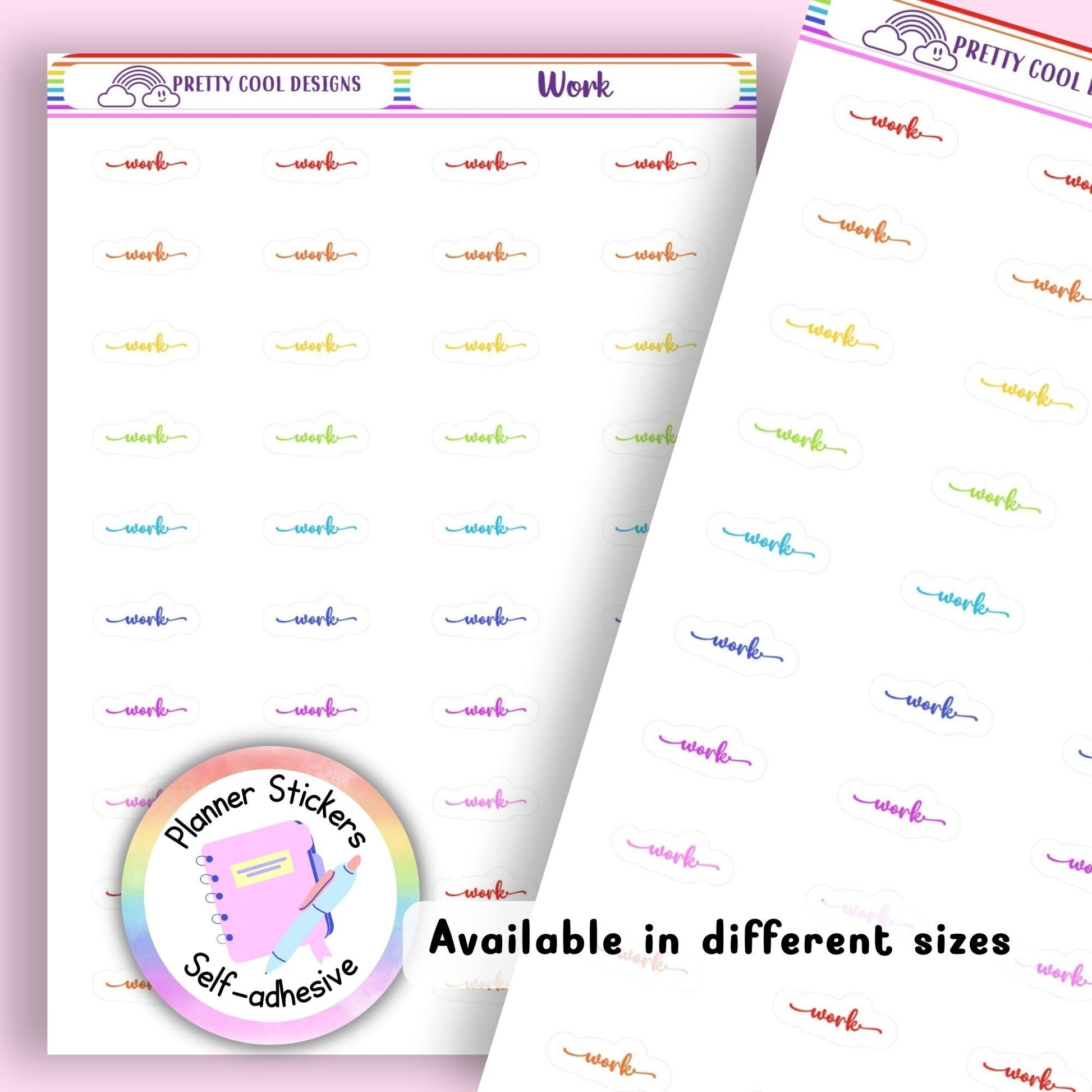 Rainbow Work Planner Stickers UK | Student | Teacher | Nurse | Shift | One Sticker Sheet