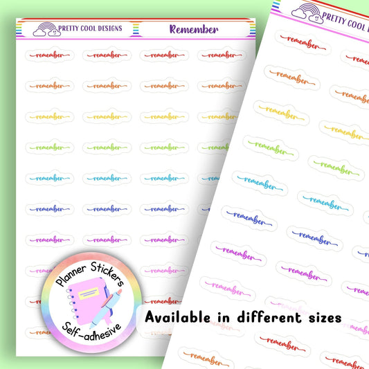Rainbow Remember Planner Stickers UK | Student | Teacher | Nurse | Shift | One Sticker Sheet