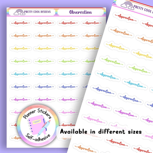 Rainbow Observation Planner Stickers UK | Student | Teacher | Nurse | Shift | One Sticker Sheet