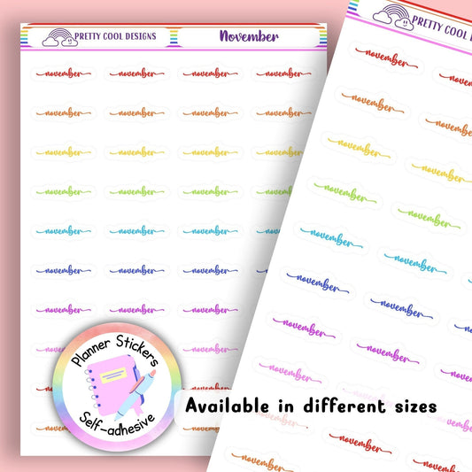 Rainbow November Planner Stickers UK | Student | Teacher | Nurse | One Sticker Sheet